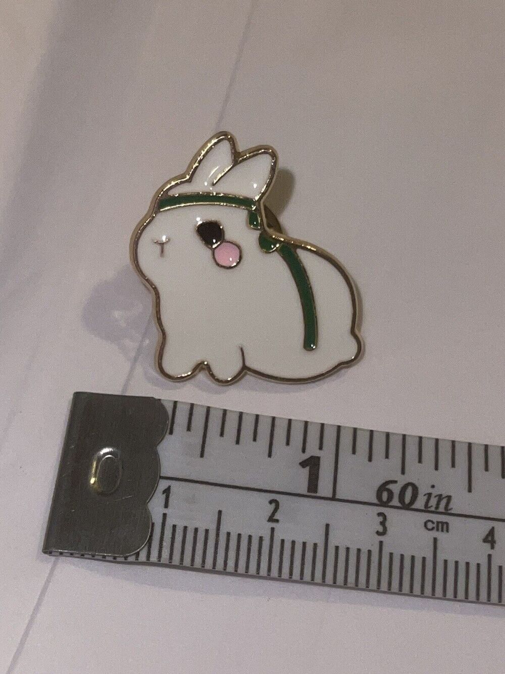 Bunny With Green Ribbon Pin Brooch